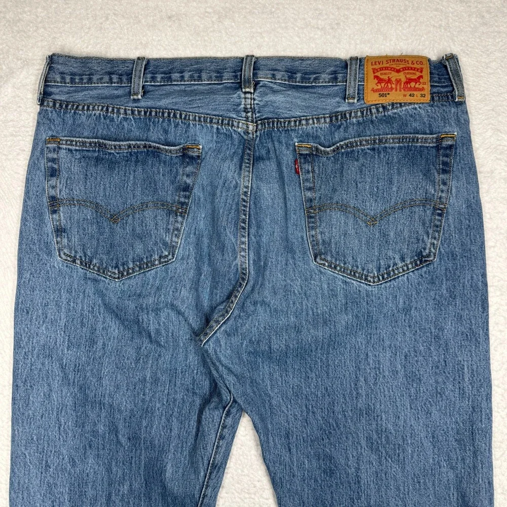 Levis 501 Jeans Blue Regular Straight Fit Faded Stonewash Denim Men's 42x32